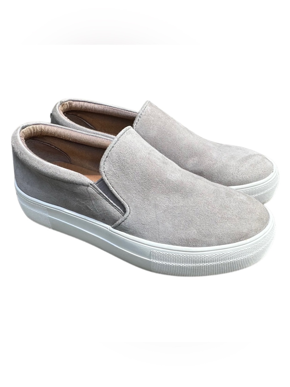 Steve Madden Light Taupe Suede Slip-On Platform Sneakers